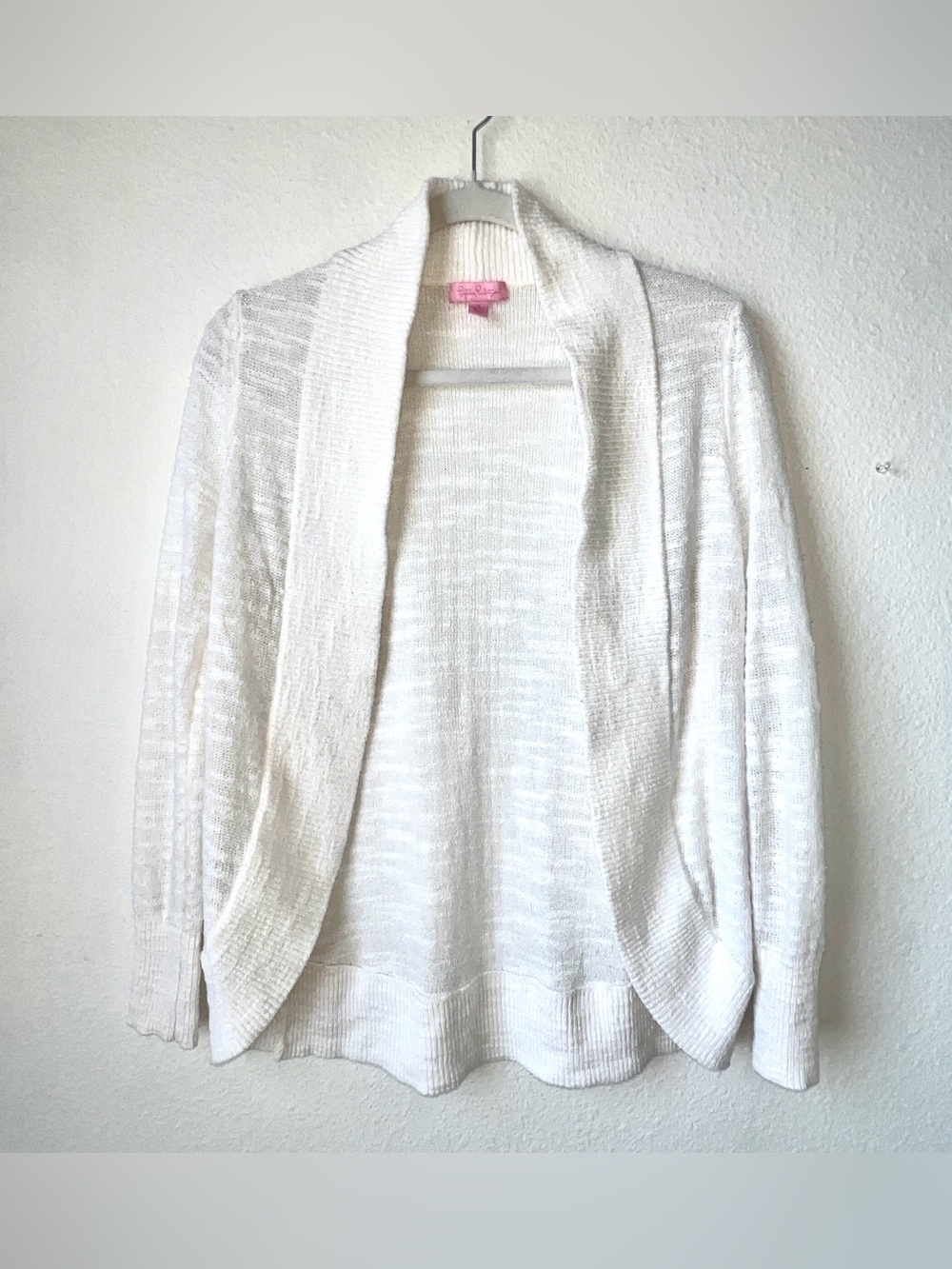 Lilly Pulitzer Open Front Cardigan Sweater White Knit Size Small